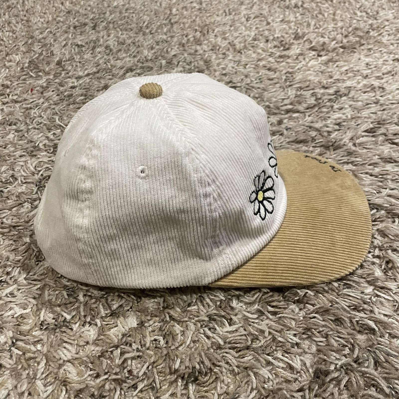Mitch Flippo Daisy Flowers Do Good Hat Corduroy Snap Back White Tan Delta Gamma