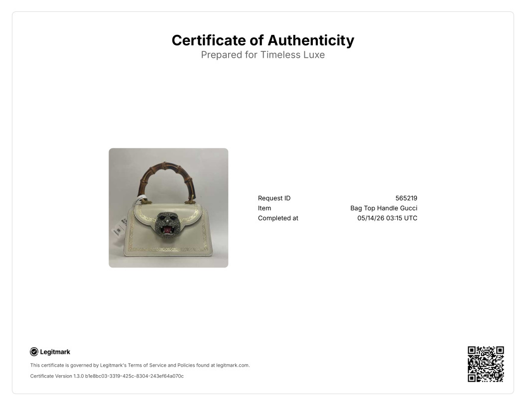 Auth Gucci Bamboo Handle Bag White Leather Tiger Head Limited Edition USA