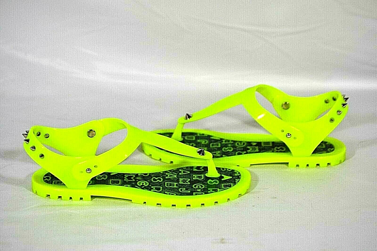 Marc Fisher Womens Silver Studded Polycarbon Neon Green Flat Sandal Size 35