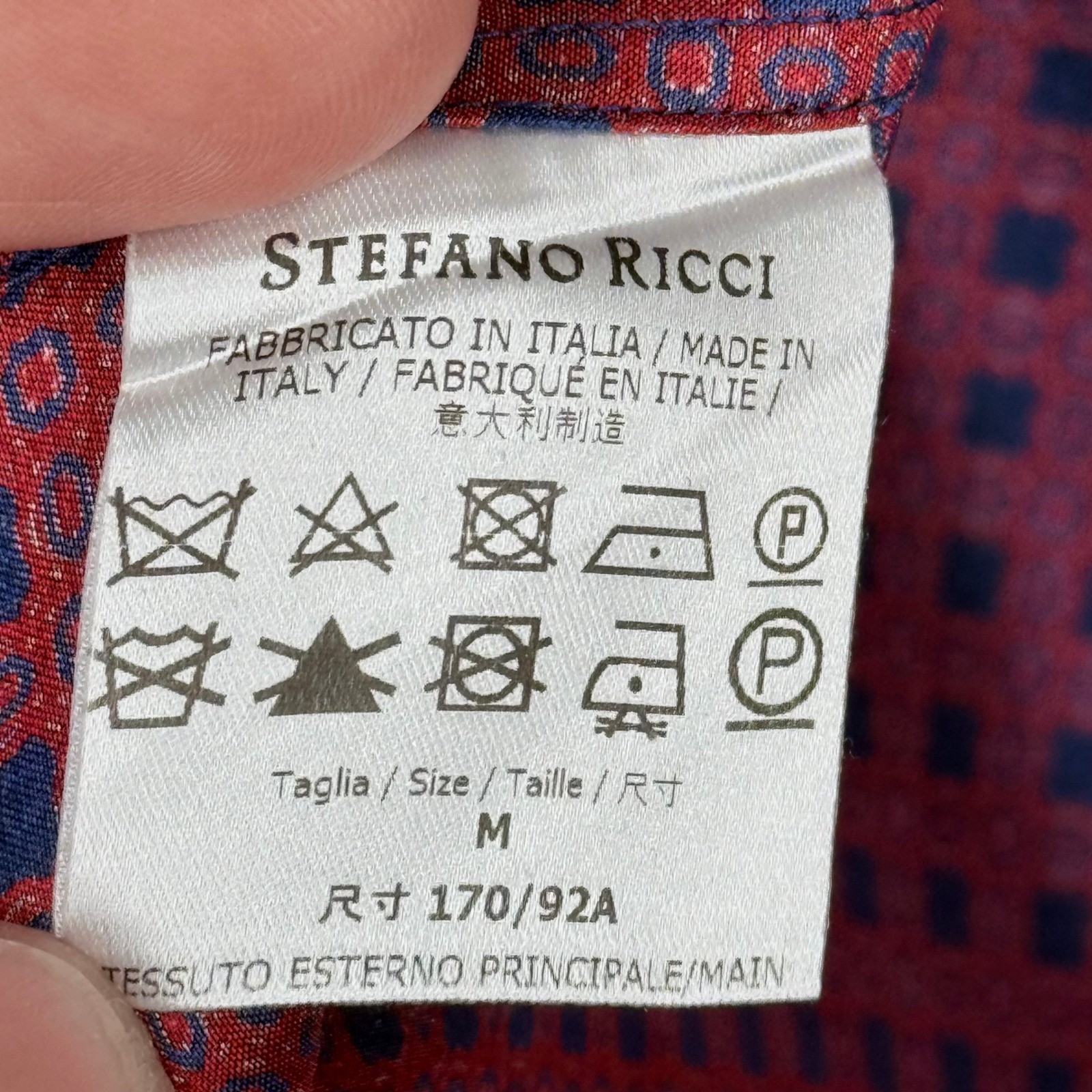 Stefano Ricci 100% Silk Button Up Shirt Mens Medium Red Blue Medallion Italy