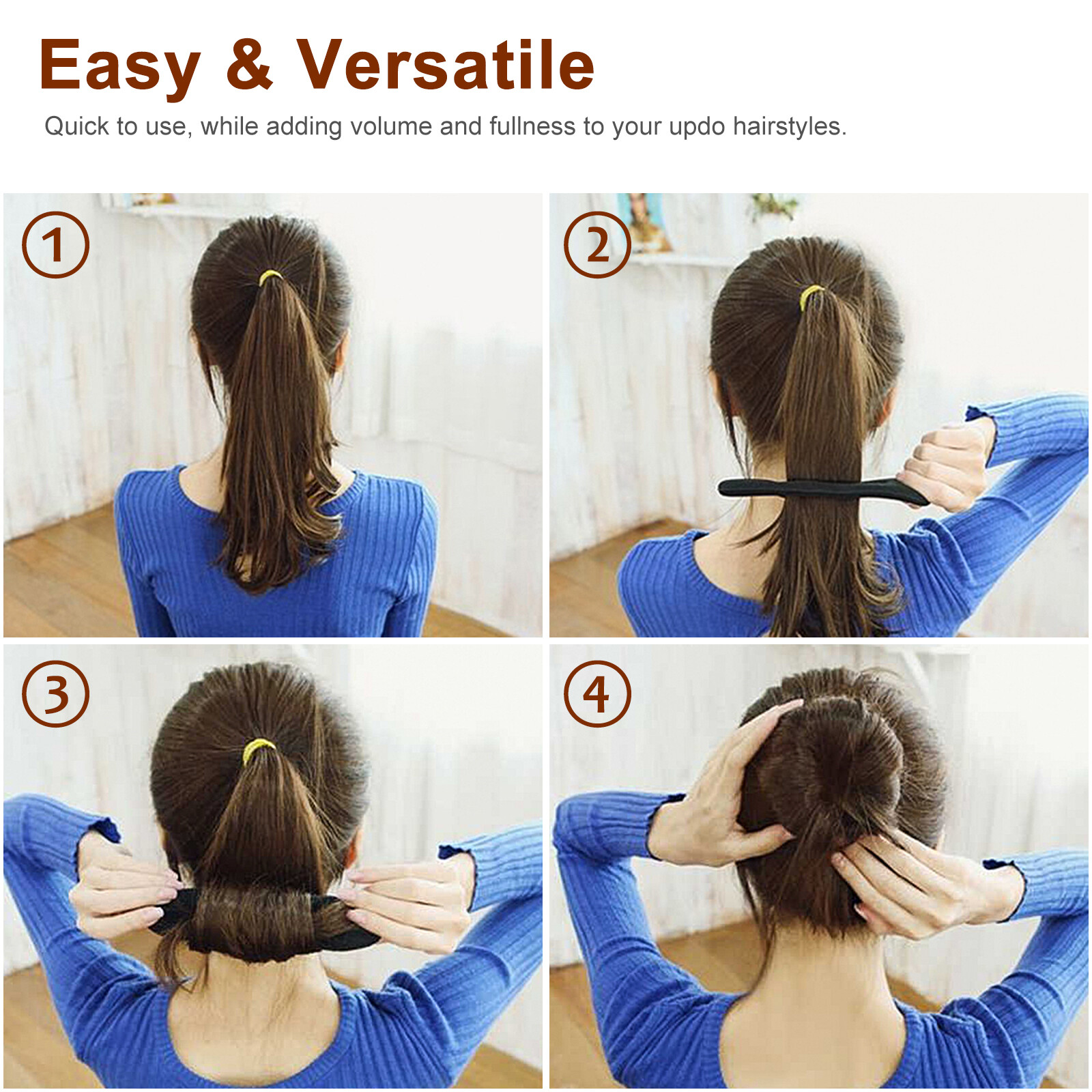 4pcs Black Magic Foam Sponge Bun Maker Hair Donut Ponytail Clip Twist Sock Tool
