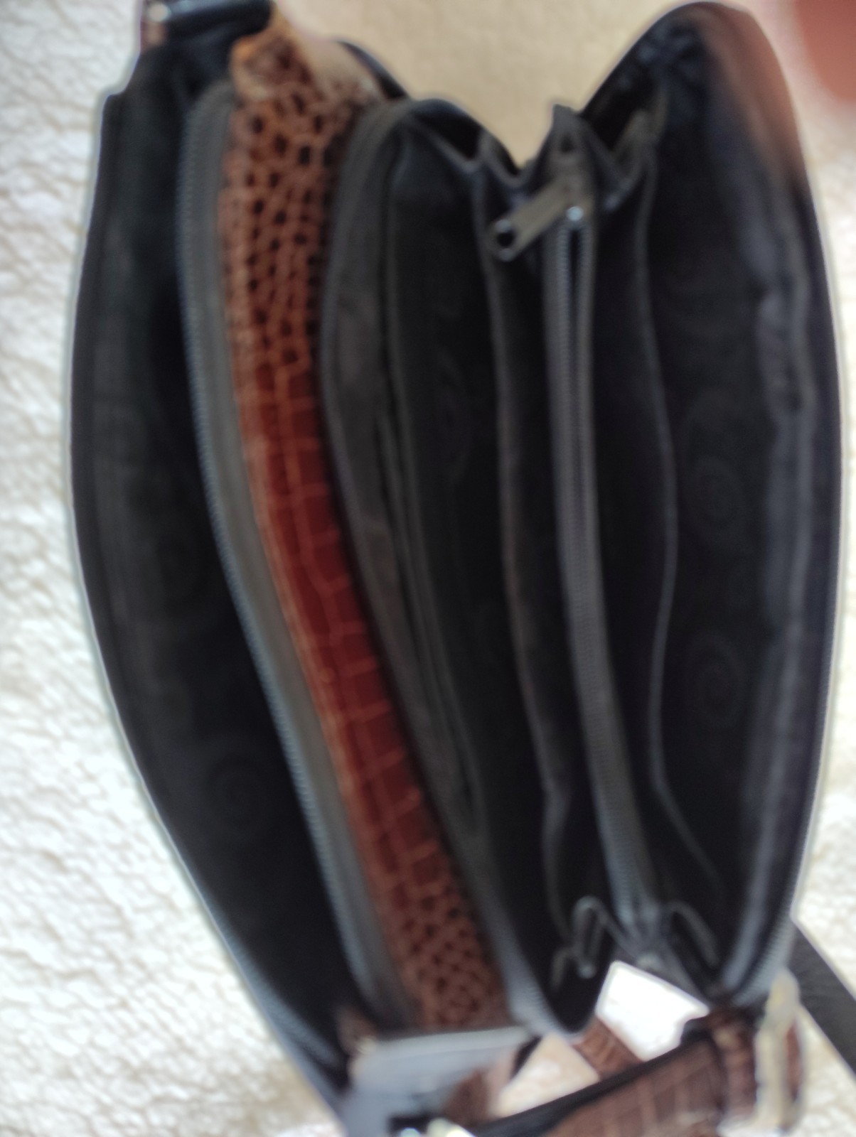 Brighton Black Brown Croc Embossed Leather Crossbody Organizer Bag E861676
