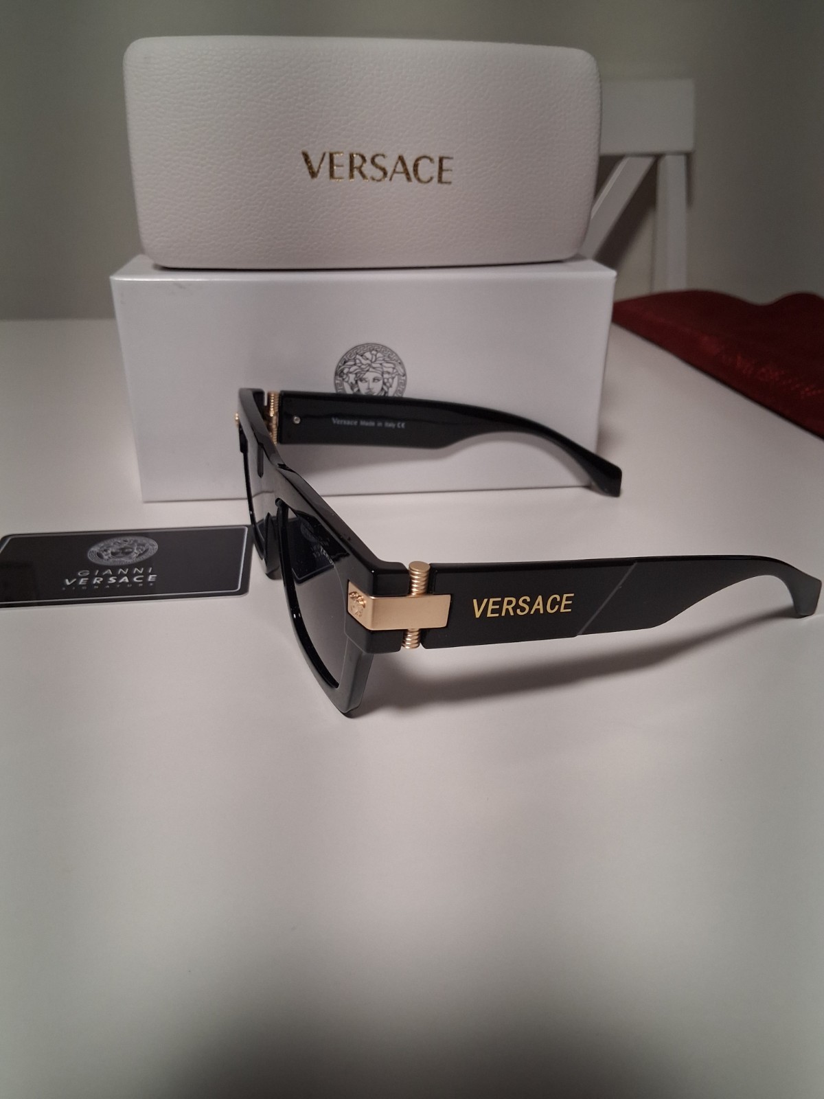 Versace Rectangle Sunglasses Black Plastic Frame/Gray Tinted Lenses