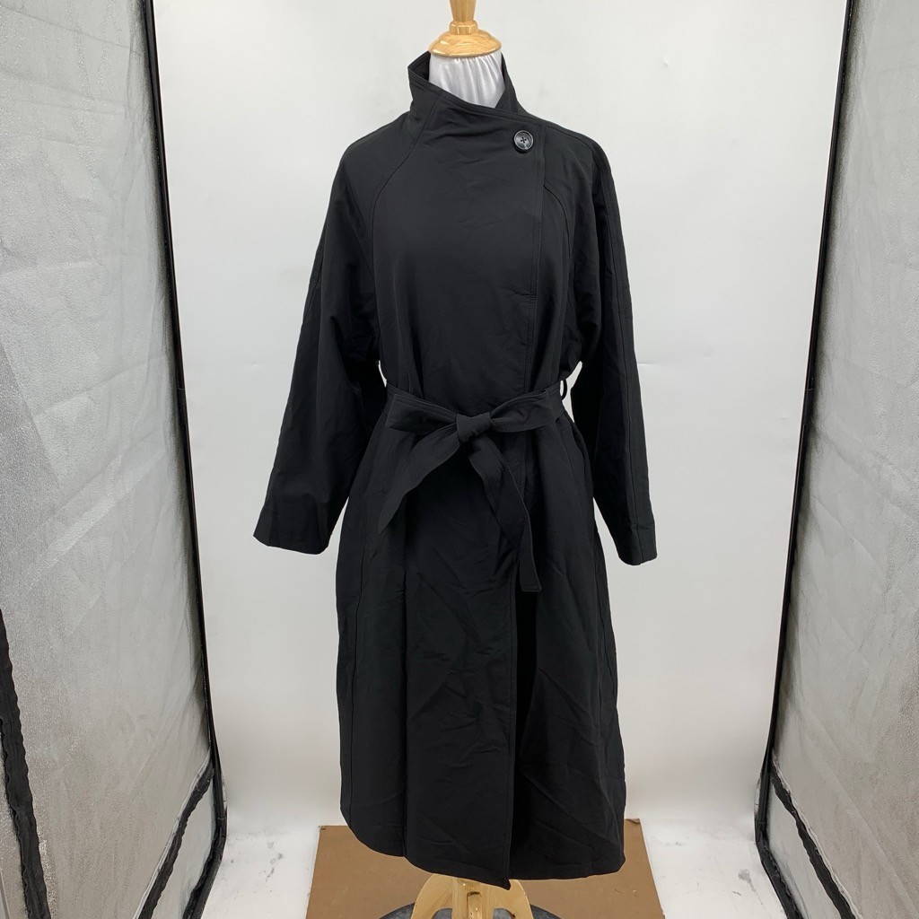 OGL Coat Womens XS Extra Small Black Nylon Blend Belted Button Stretch Trench