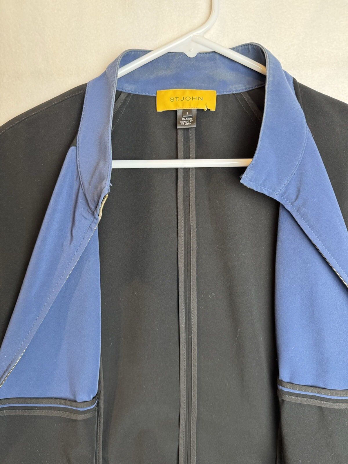 Vtg St. John Yellow Label Blue And Black Zip Bomber Jacket S