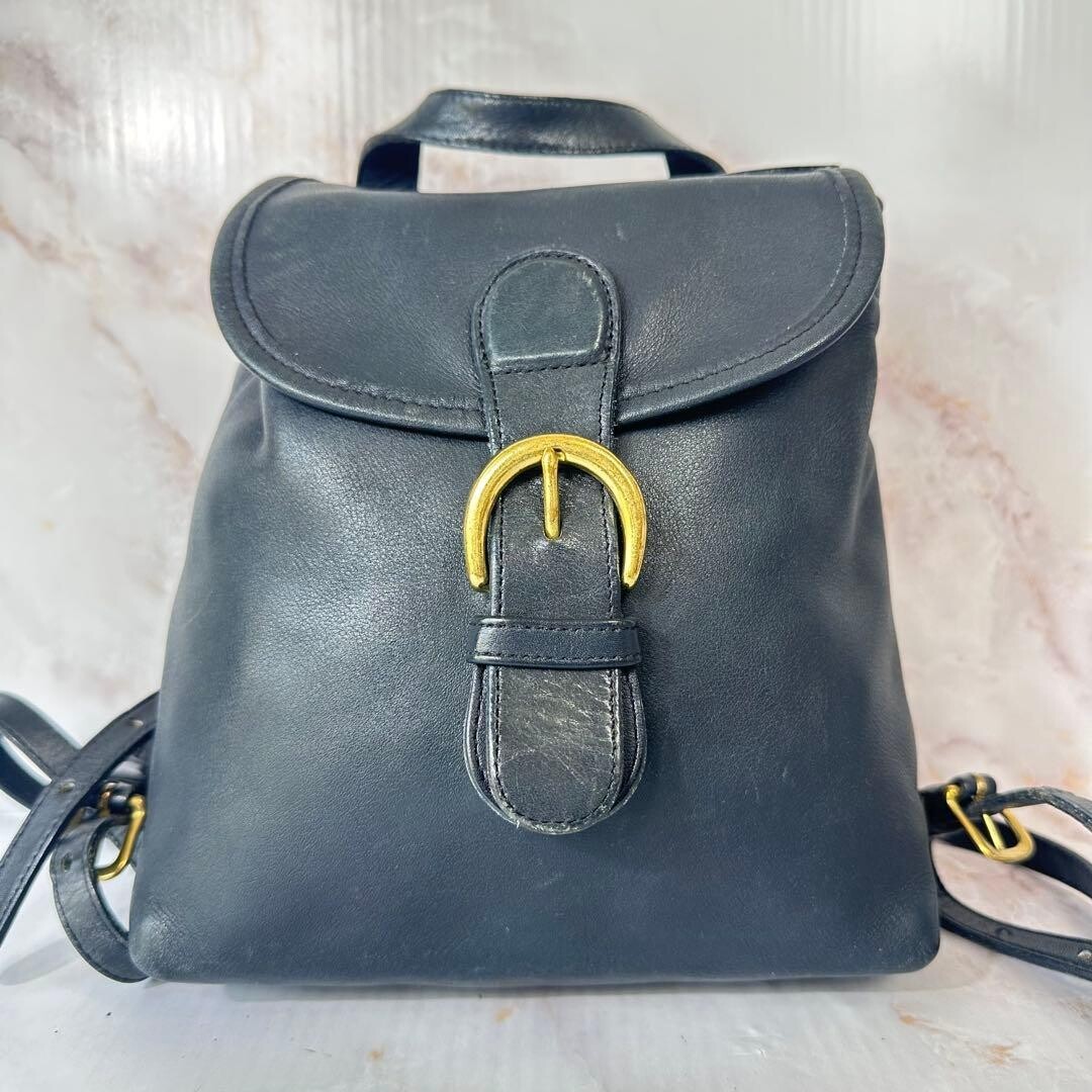 Coach Black Leather Mini Backpack USA Made 4152 Logo Charm Auth