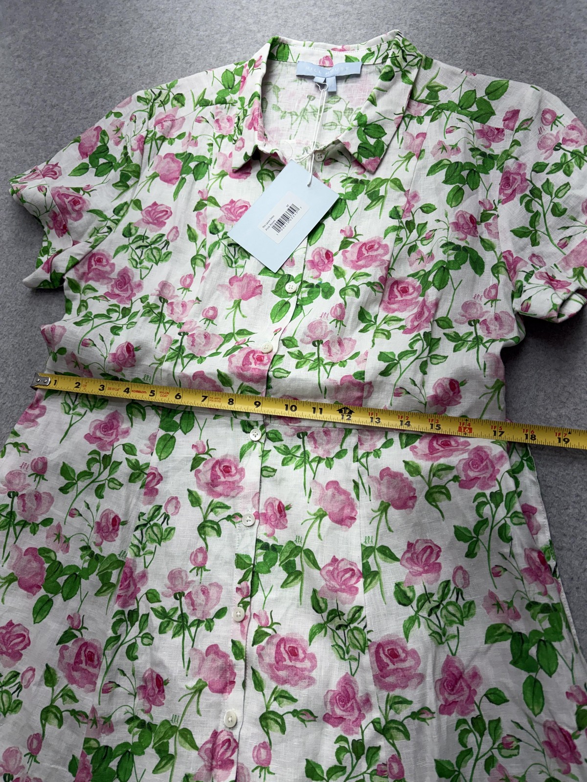 Hill House Laura Dress Womens Medium Pink Roses Linen Collared Belted Pockets