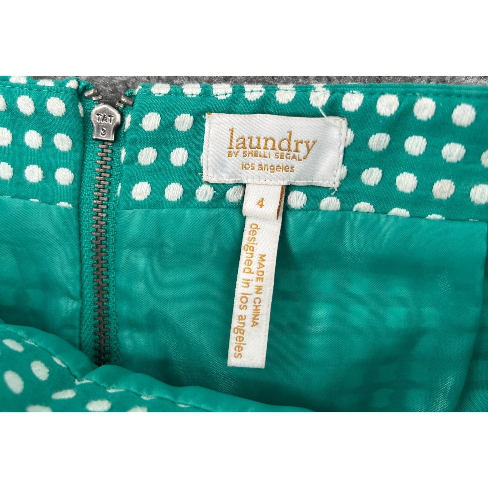 Laundry by Shelli Segal Polka Dot Mini Skirt Retro Pinup Size 4 Green Mod Preppy