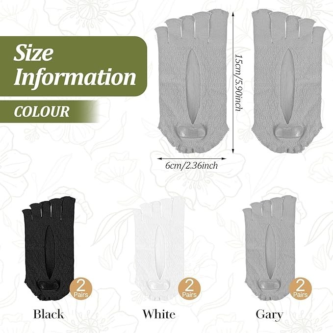 6 Pairs Toe Socks for Bunion Low Cut Five Finger Non-Slip Yoga Socks