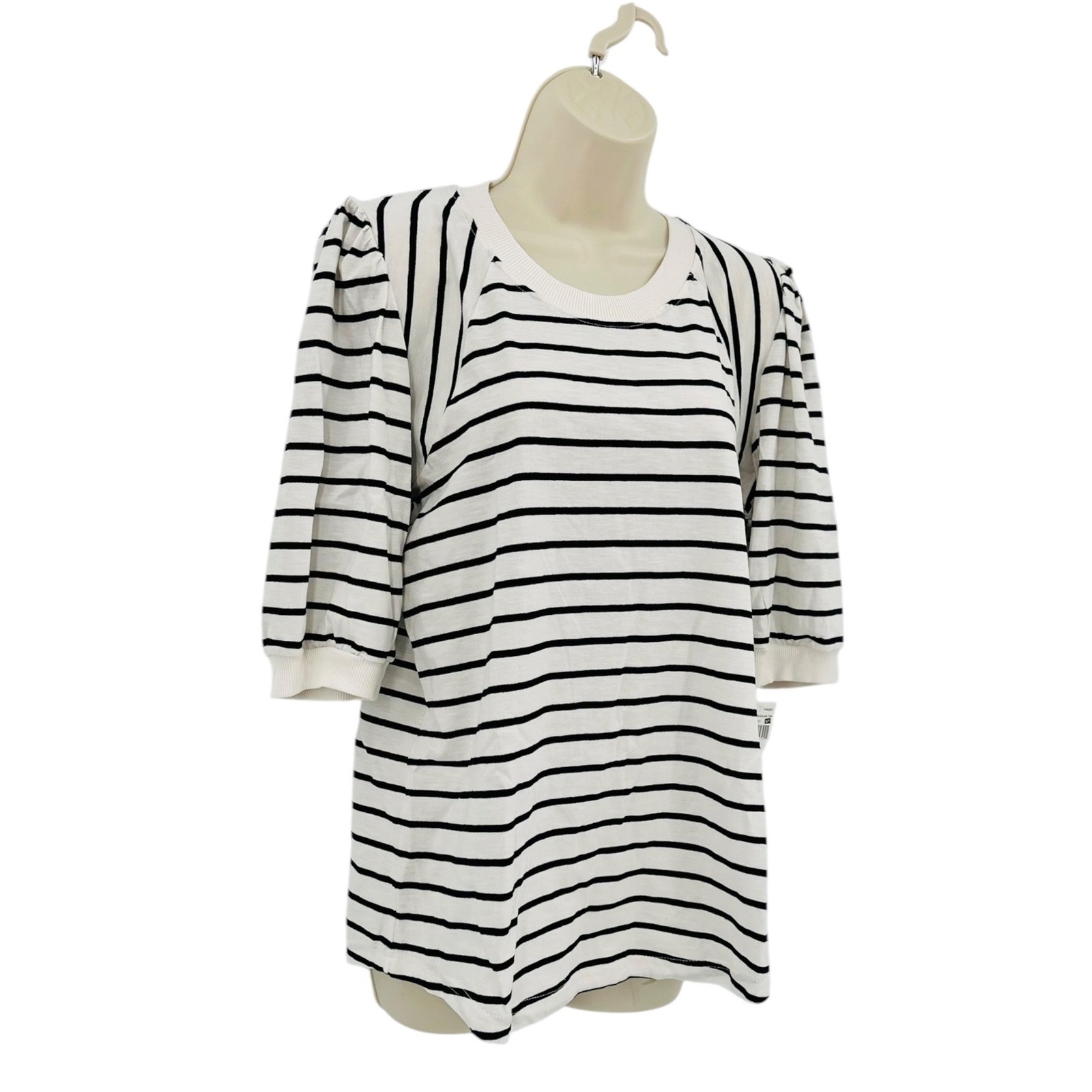 Grace + Karma Puff Sleeve Striped Top Women’s Large White Black NEW