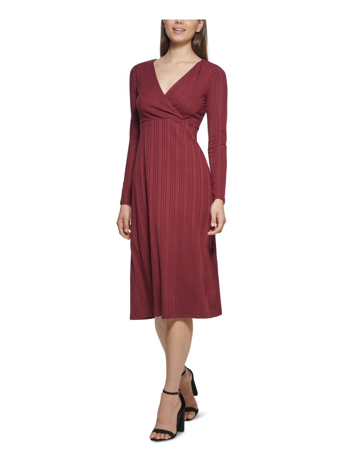 KENSIE Womens Knit Lined Pullover Long Sleeve Midi Wear To Work Dress