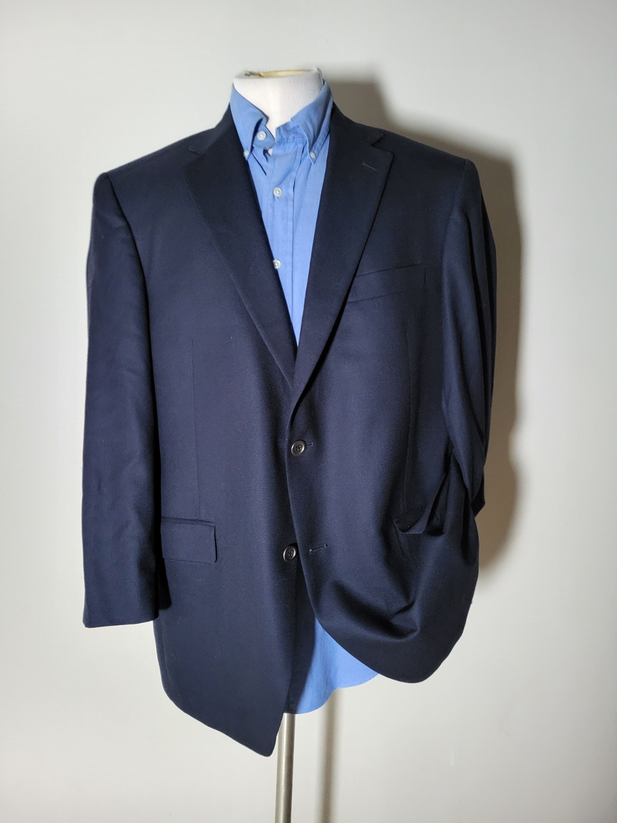 Hart Schaffner Marx Gold Trumpeter Navy Hopsack Silver Button Blazer 44R 44S