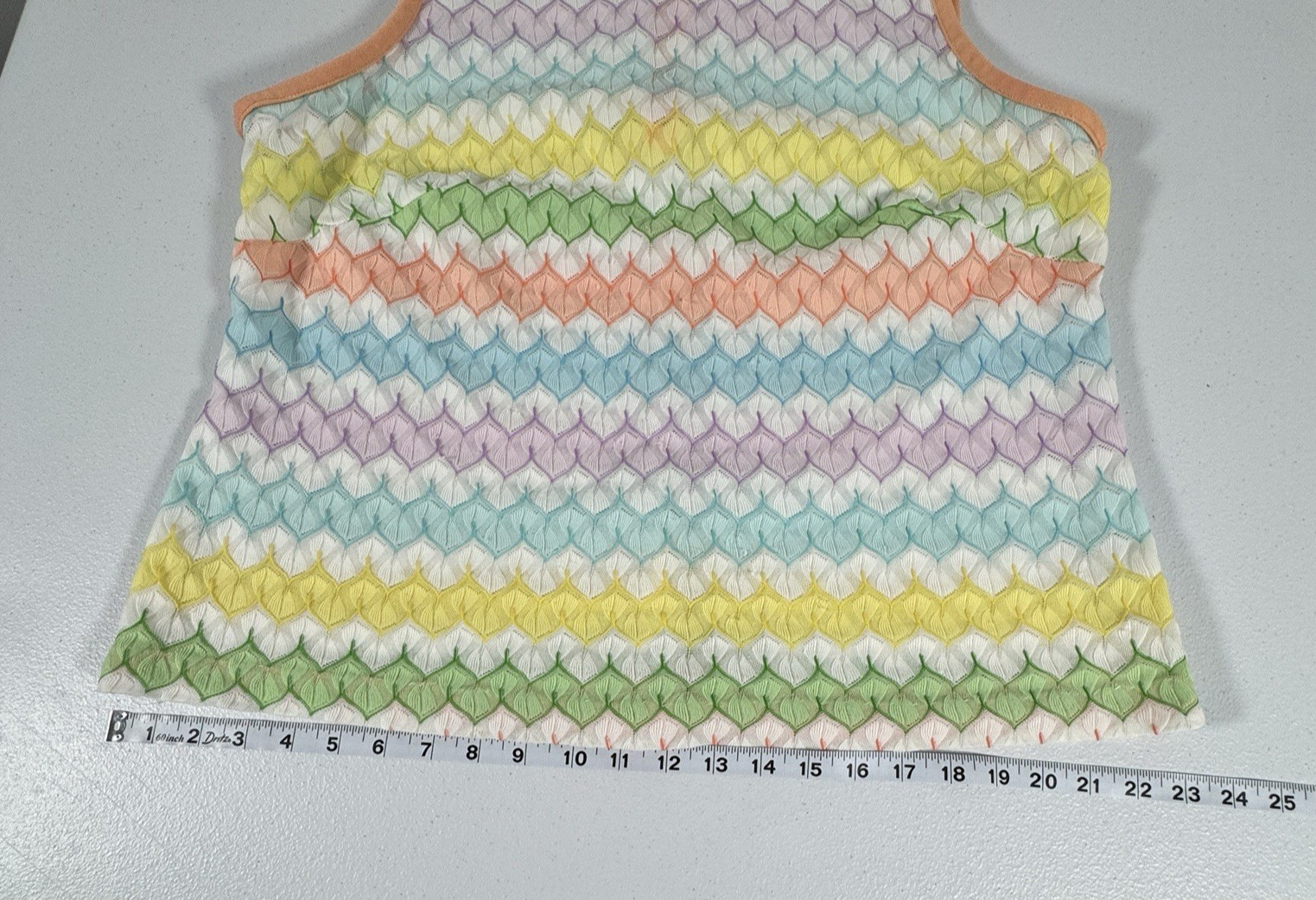 Vintage Pastel Chevron Open Knit Sleeveless Top Womens L Mod 70s Retro Mermaid