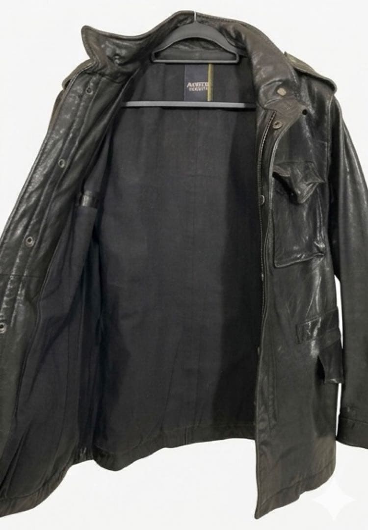 AVIREX VARSITY Leather Jacket Blouson Coat Men Size L Black Genuine