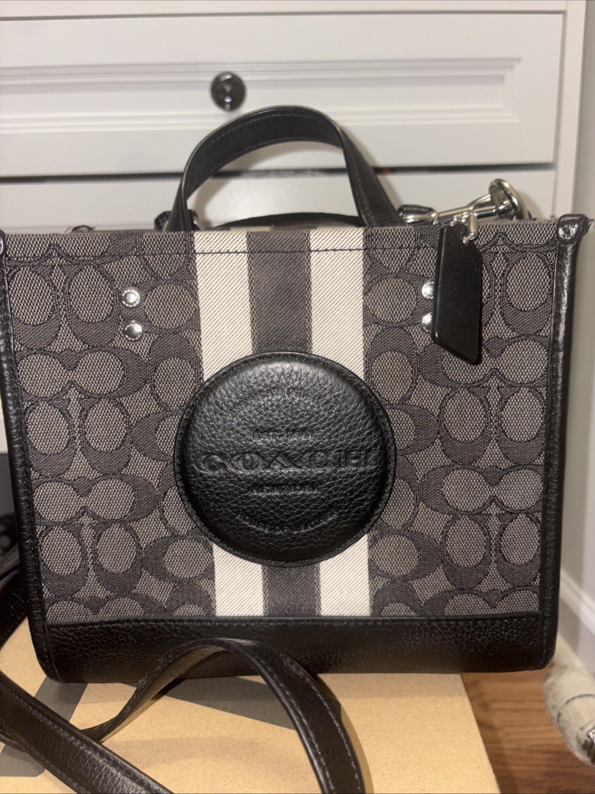 Coach Dempsey Tote 22 in Signature Jacquard with Stripe & Coach Patch. Used Once