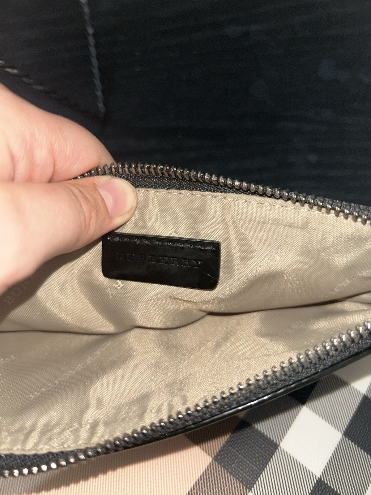 Burberry Beige Check Zip Wristlet Clutch Pouch w/ Original Dust Bag