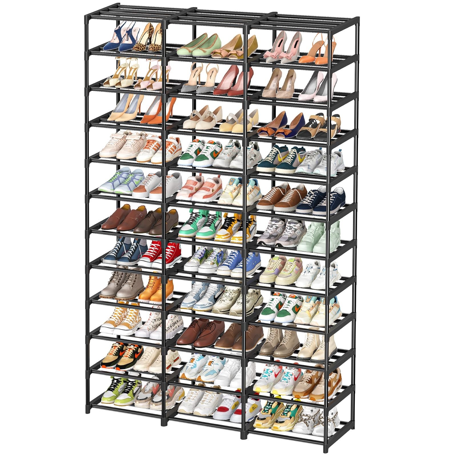 Ekisemio Shoe Rack Large Capacity 72 Pairs Tall Shoe Shelf, 3 Row 12 Tiers St…