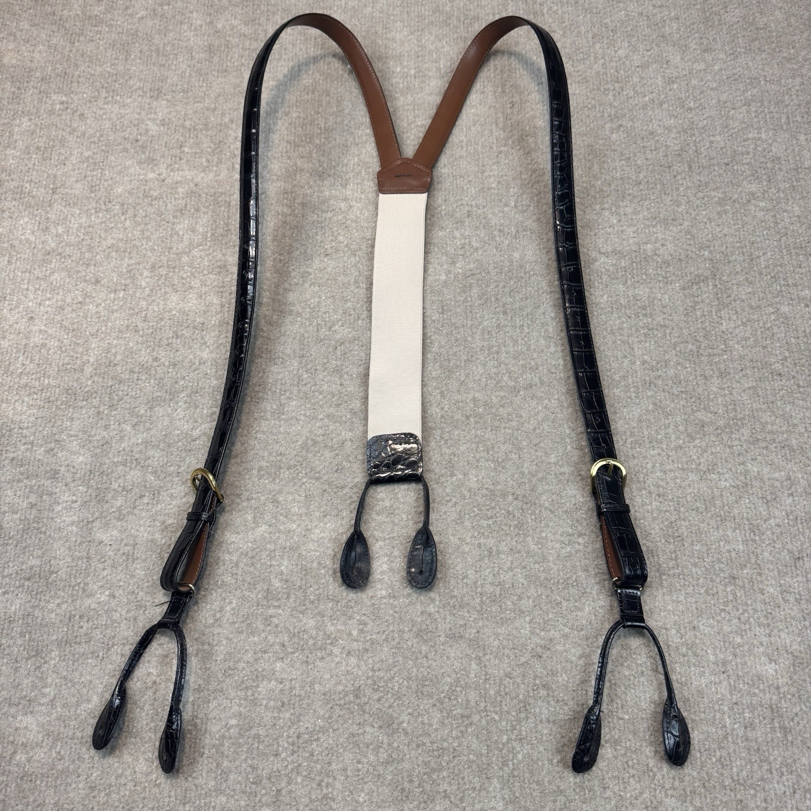 Leather Braces Suspenders Mens Black 3/4″ Croc Gator Strap Made USA Torino?