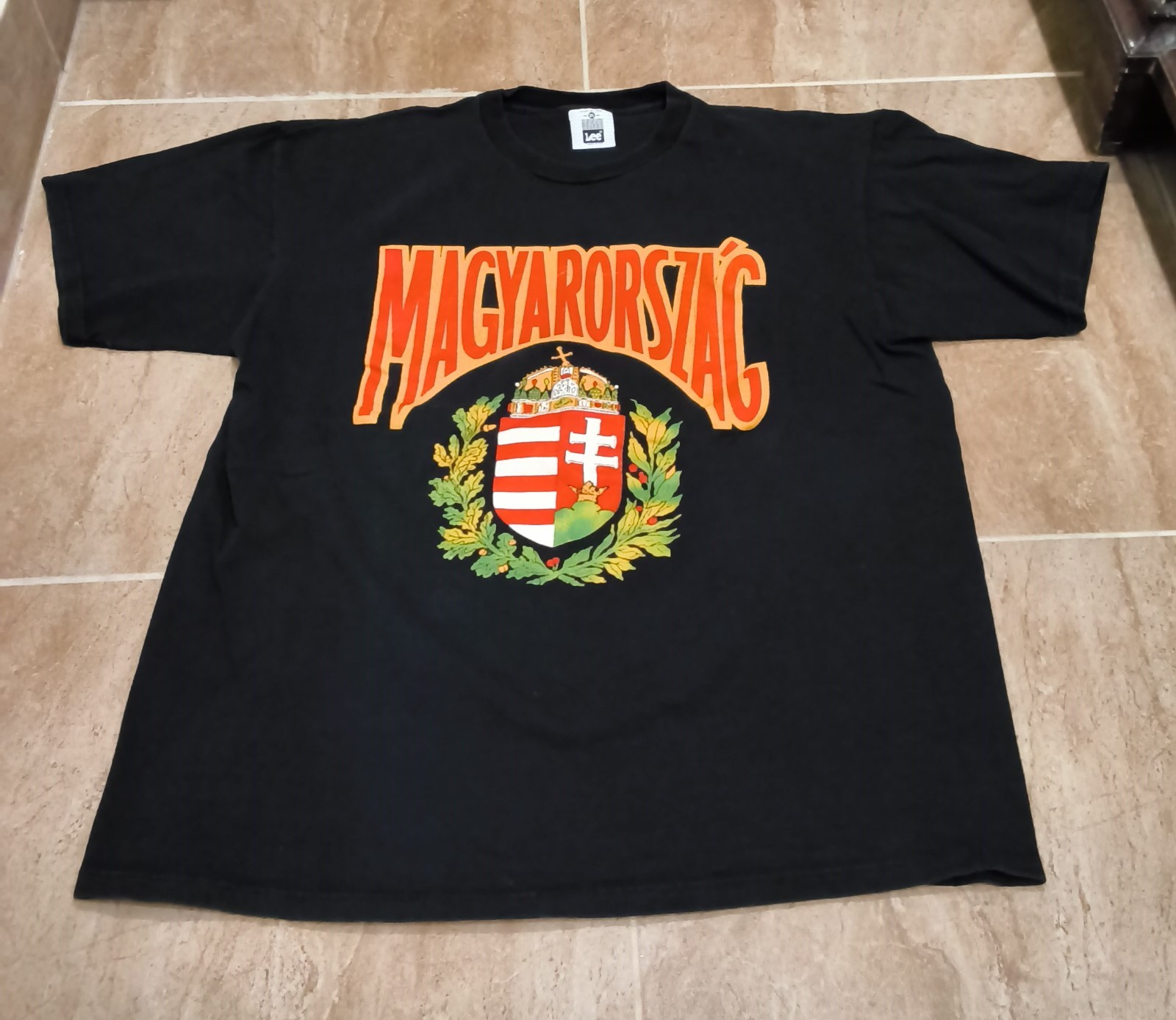 Vintage 90s Magyarorszac Hungary Shirt Magyar Coat Arms Black Short Sleeve Sz L