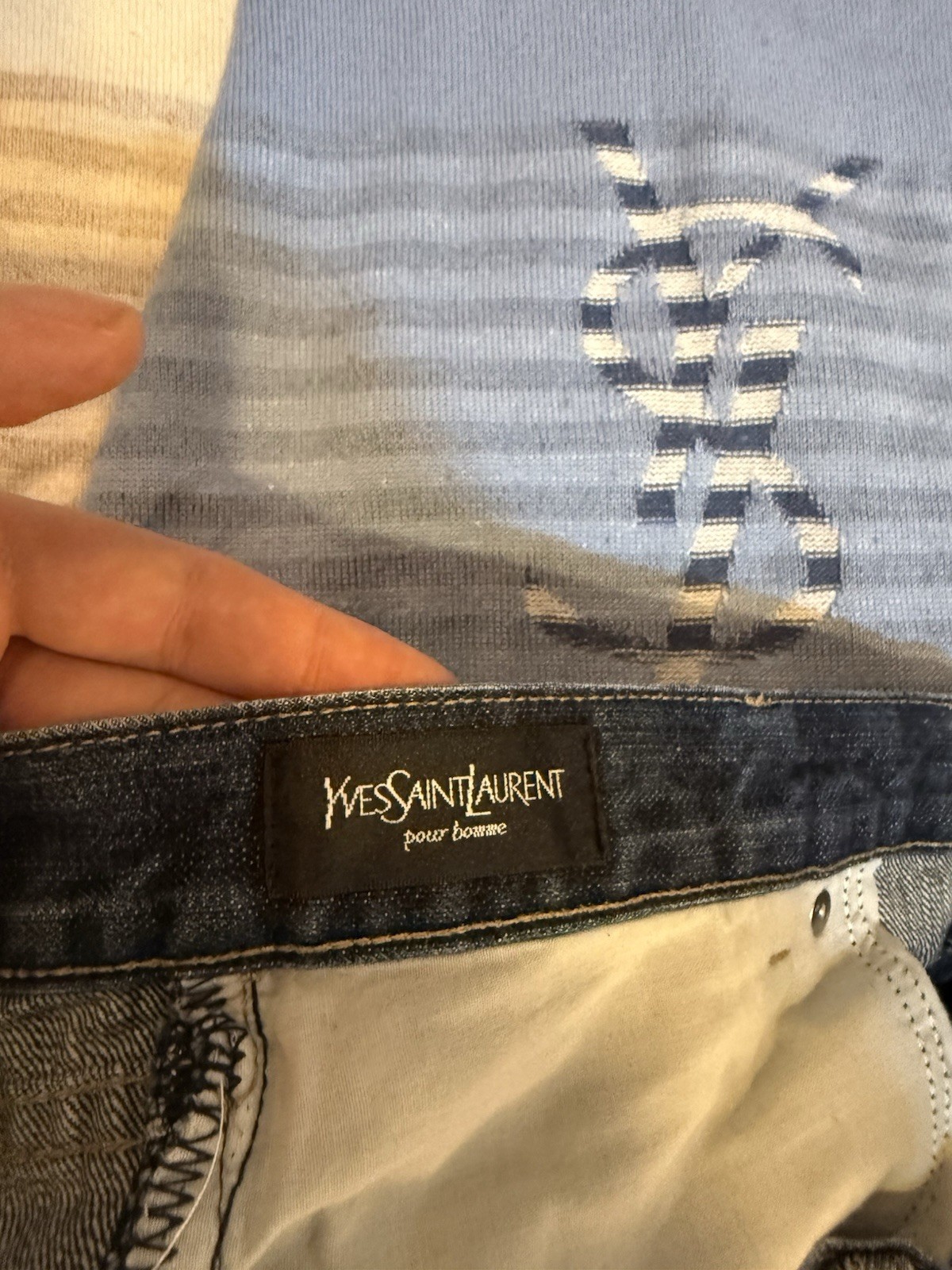 34×30 YSL Jeans Pants Big Logo Indigo Selvedge Yves Saint Laurent Y2K