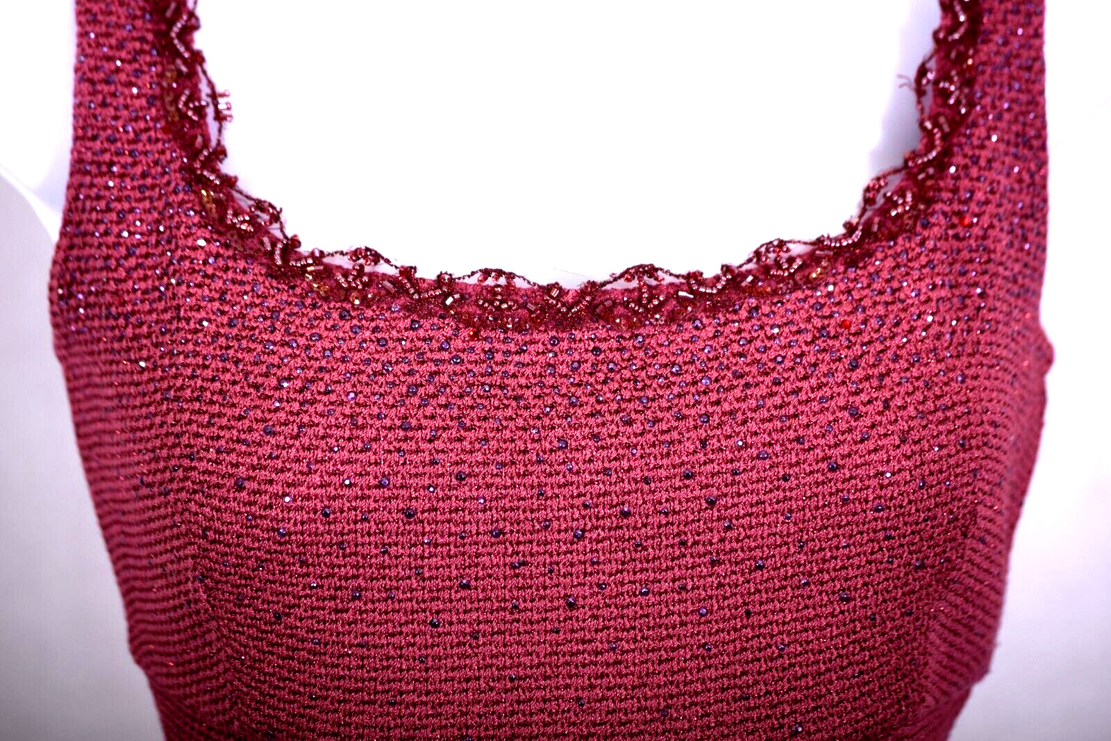 ST JOHN Womens Knit Tweed Pink Studs Crystal Beads Trim Shimmer Dress Sz 6