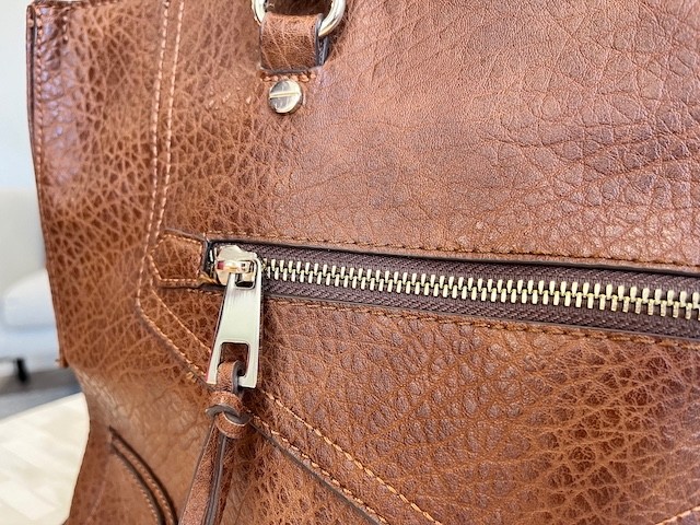 Brown Pebbled Faux Leather Tote Satchel Shoulder Bag Tassel Zip Pocket Purse
