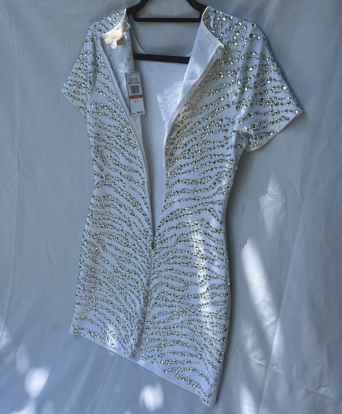 Michael Kors White Silver Rhinestone Sheath Dress Short Sleeve New With Tags S