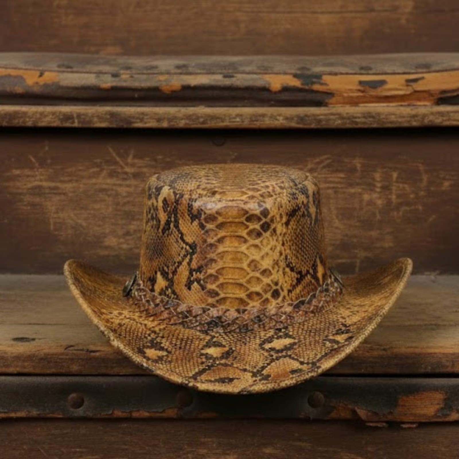 Genuine Leather Python Print Cowboy Hat Western Ranch Rodeo Outback Unisex