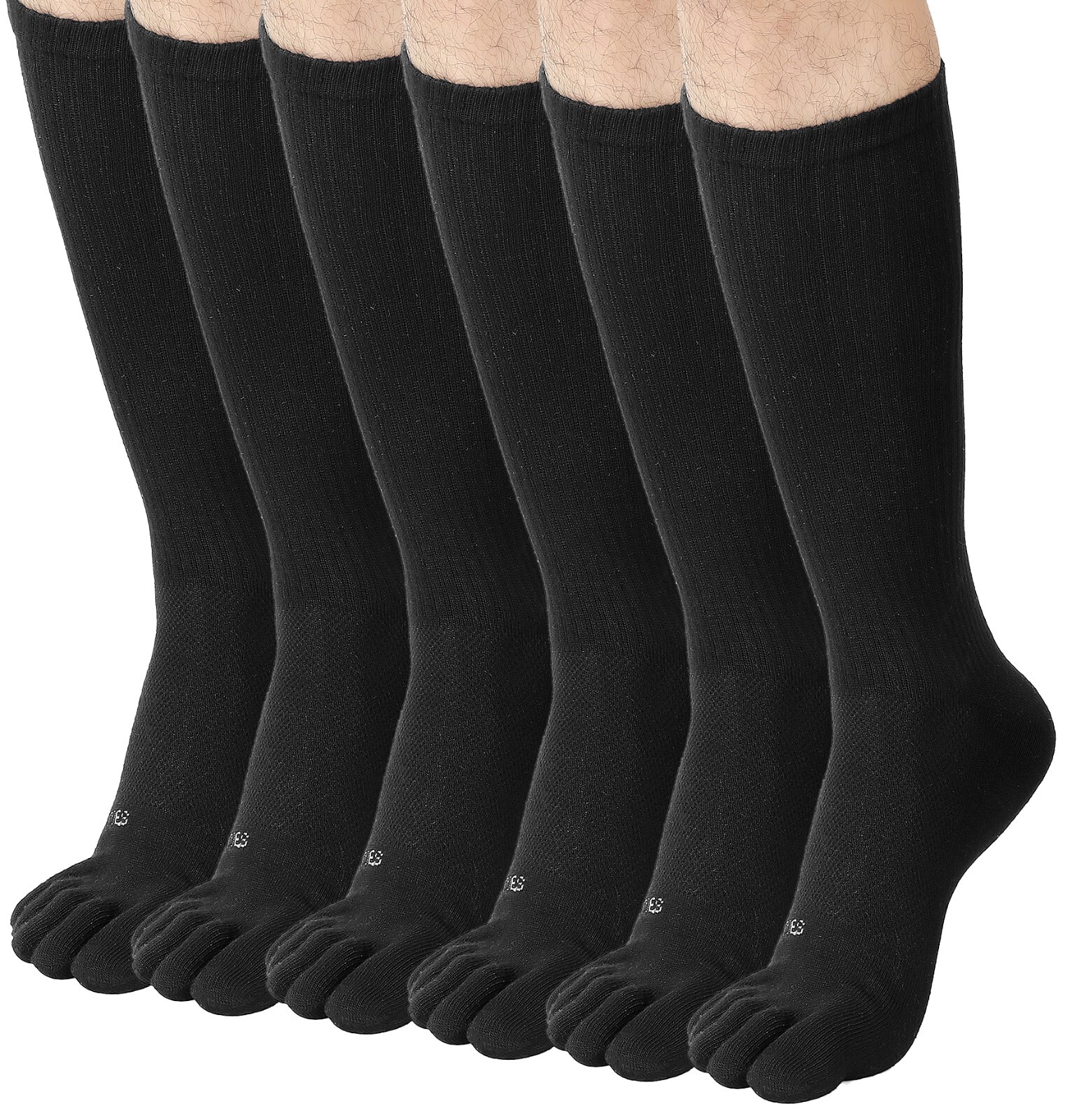 FUN TOES Men Crew Toe Socks Athletic Running Proper Toe Alignment Value 6 PAIRS