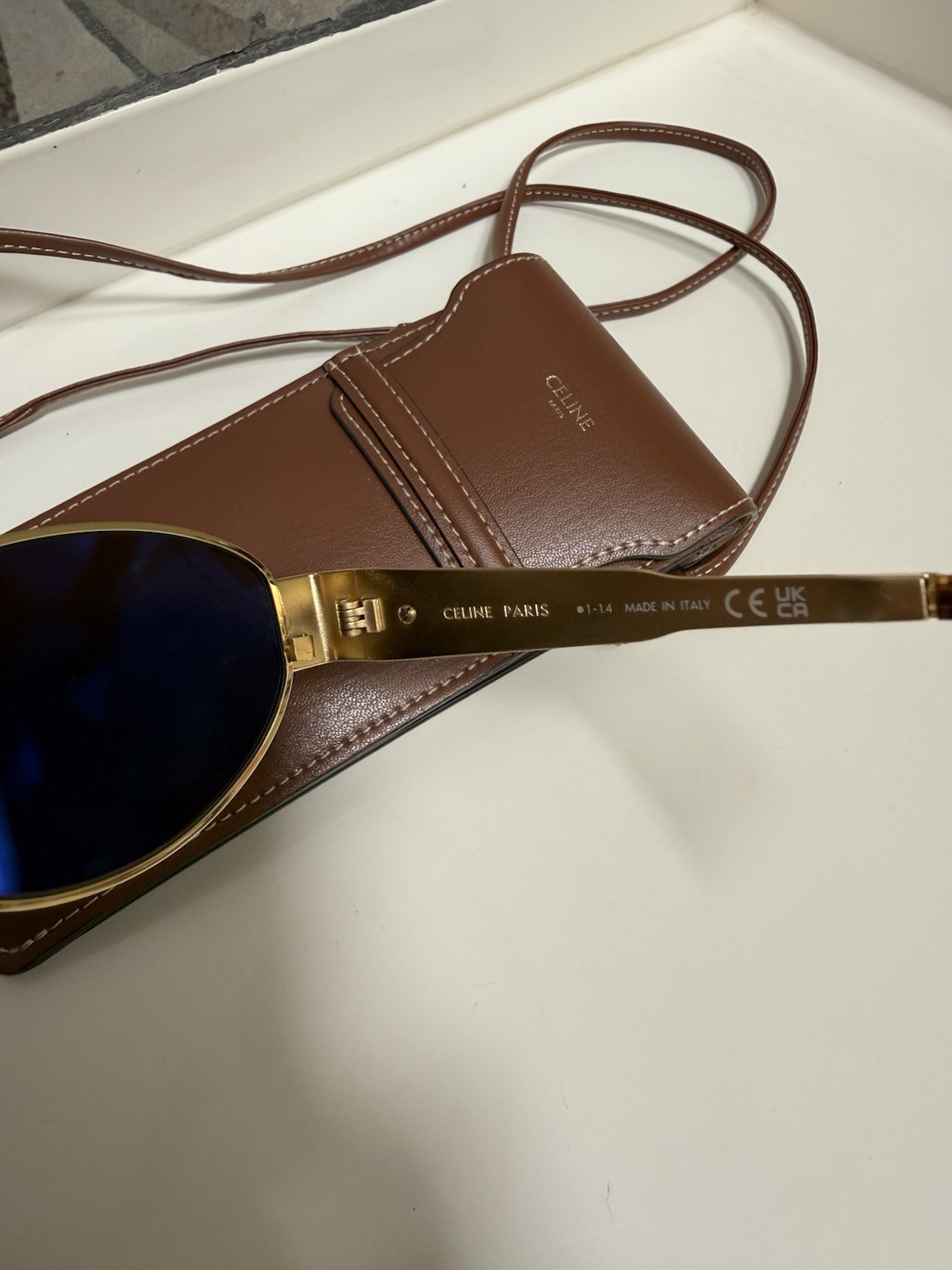 AUTHENTIC CELINE Triomphe Metal 01 Oversized Gold Metal Oval Sunglasses Green