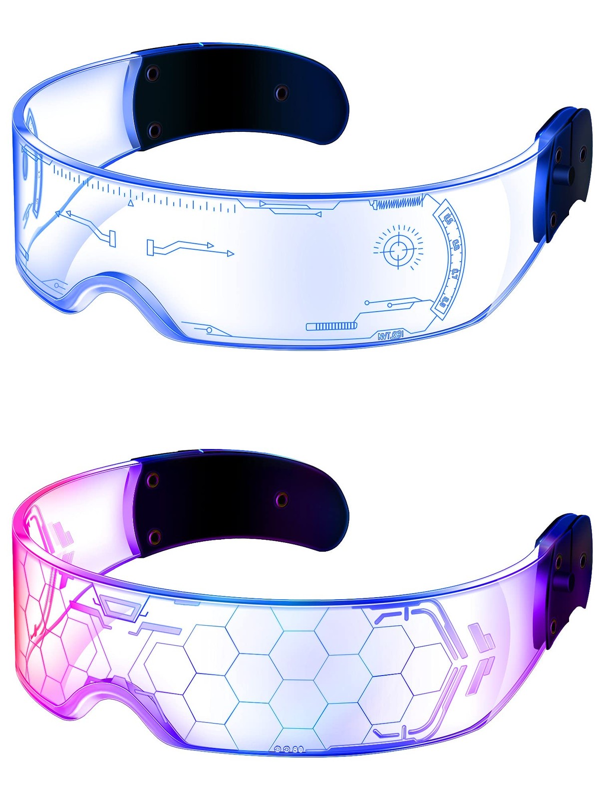 TOODOO 2 Pairs LED Visor Glasses 7 Colors as shown in the picture, Multicolor