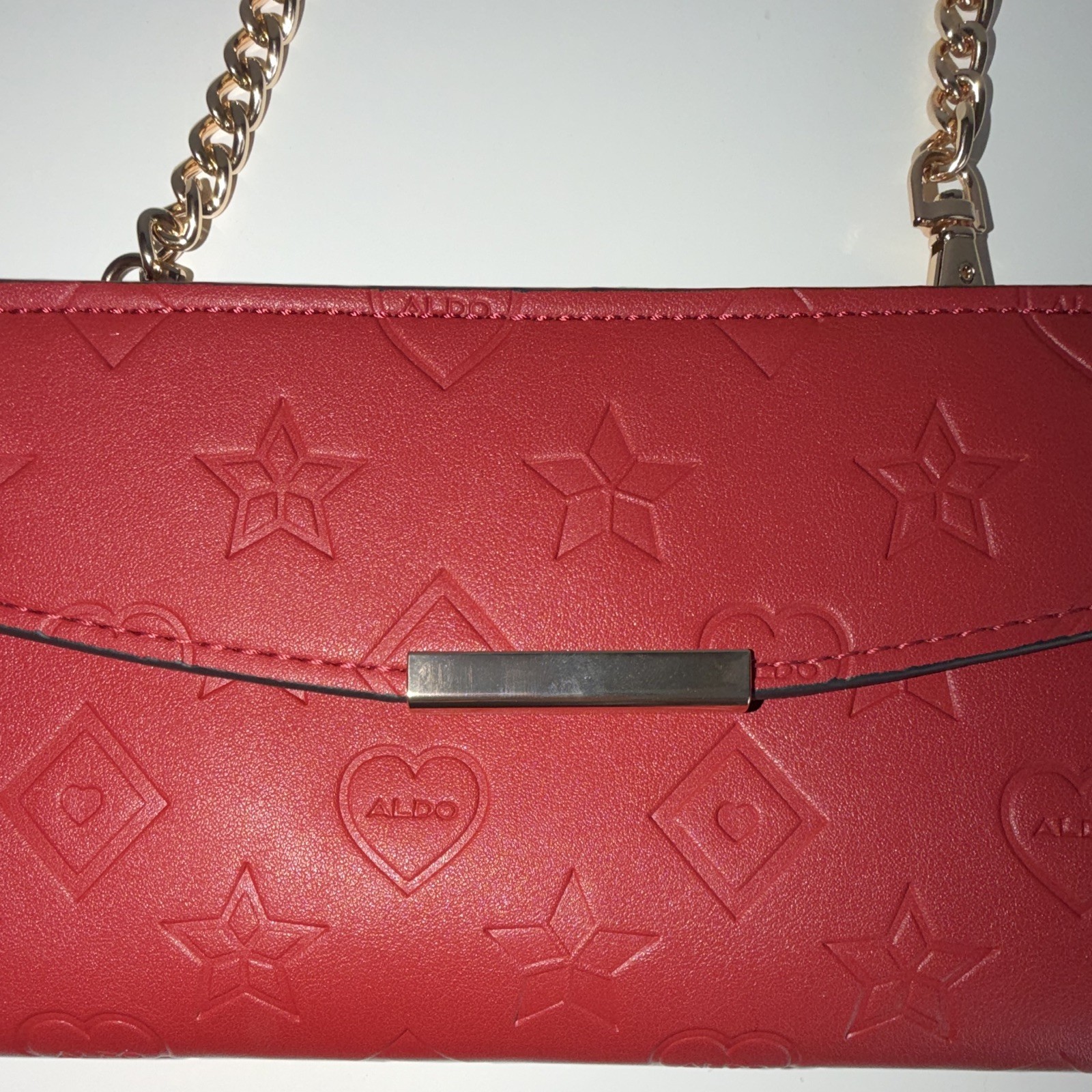 ALDO Red Small Shoulder Bag Embossed Gold Chain Strap Magnetic Flap