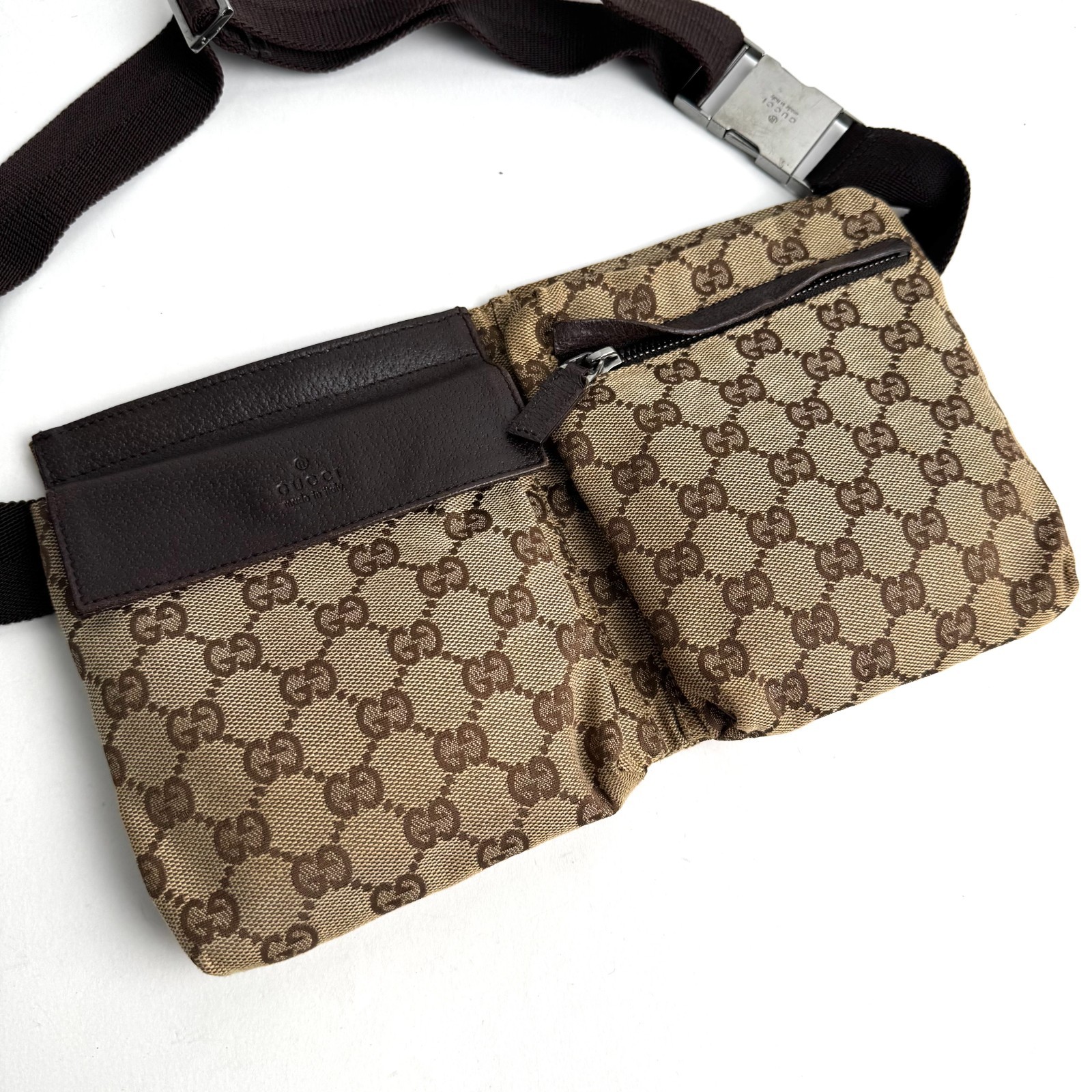 Auth GUCCI GG 28566 Bum Bag Waist Pouch Shoulder Belt bag Fanny Pack Brown