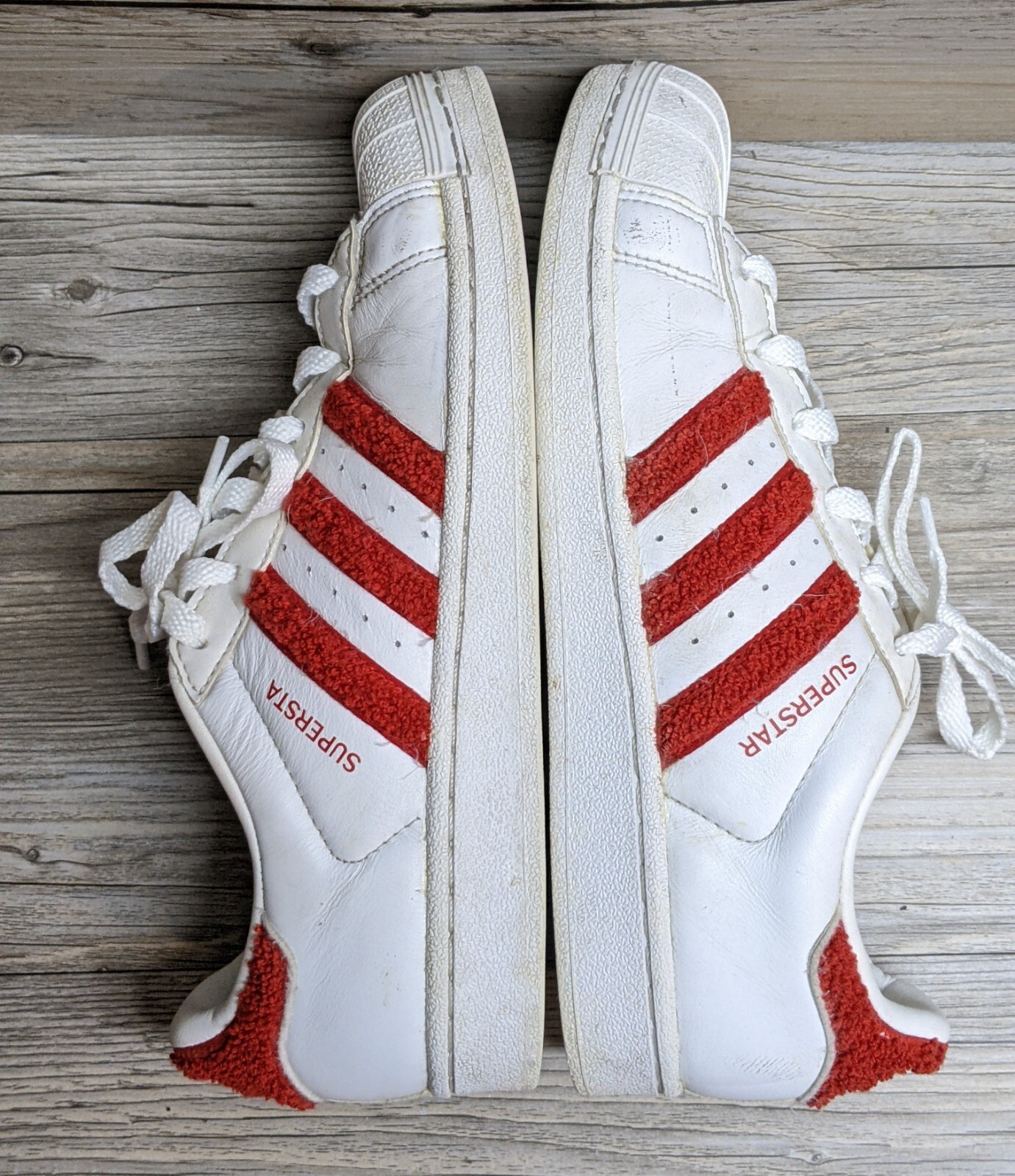 Adidas Womens Originals Superstar Sneakers # S76151 3 Stripe Red Terry Size 7.5