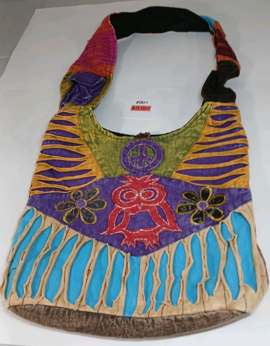Peace Owl Soft-Body Sling Bag Purse Boho Hippie Hobo Crossbody Shoulder Strap