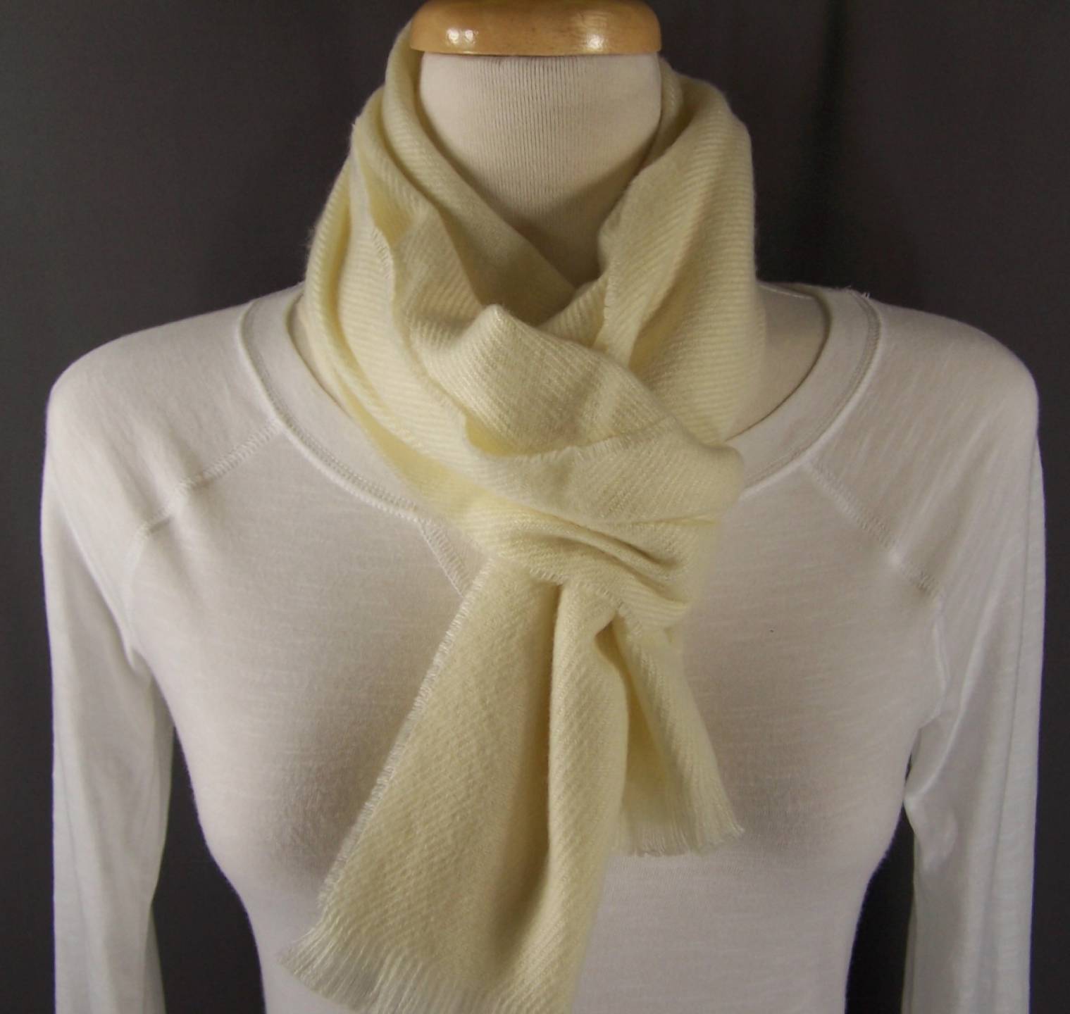 Cream Off White smooth flat knit wool touch feel scarf 56″ long winter wrap soft