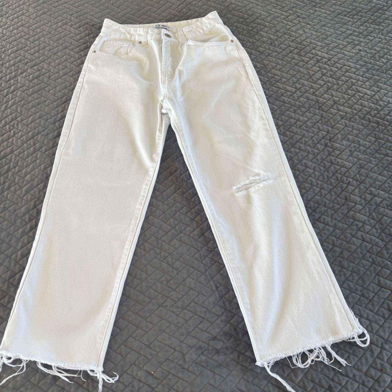 Blue Savvy Denim high waisted Straight Leg Distressed Raw Hem Jeans Size 5/27