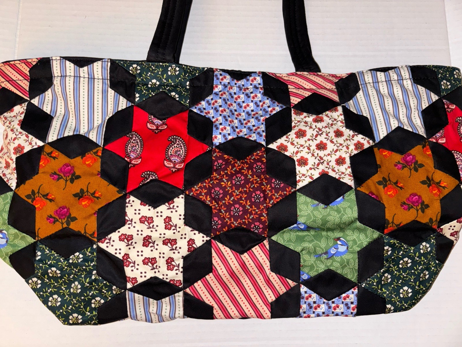 VERA BRADLEY SMALL HATHAWAY TOTE Purse Bag Star Patchwork Mistletoe Birds