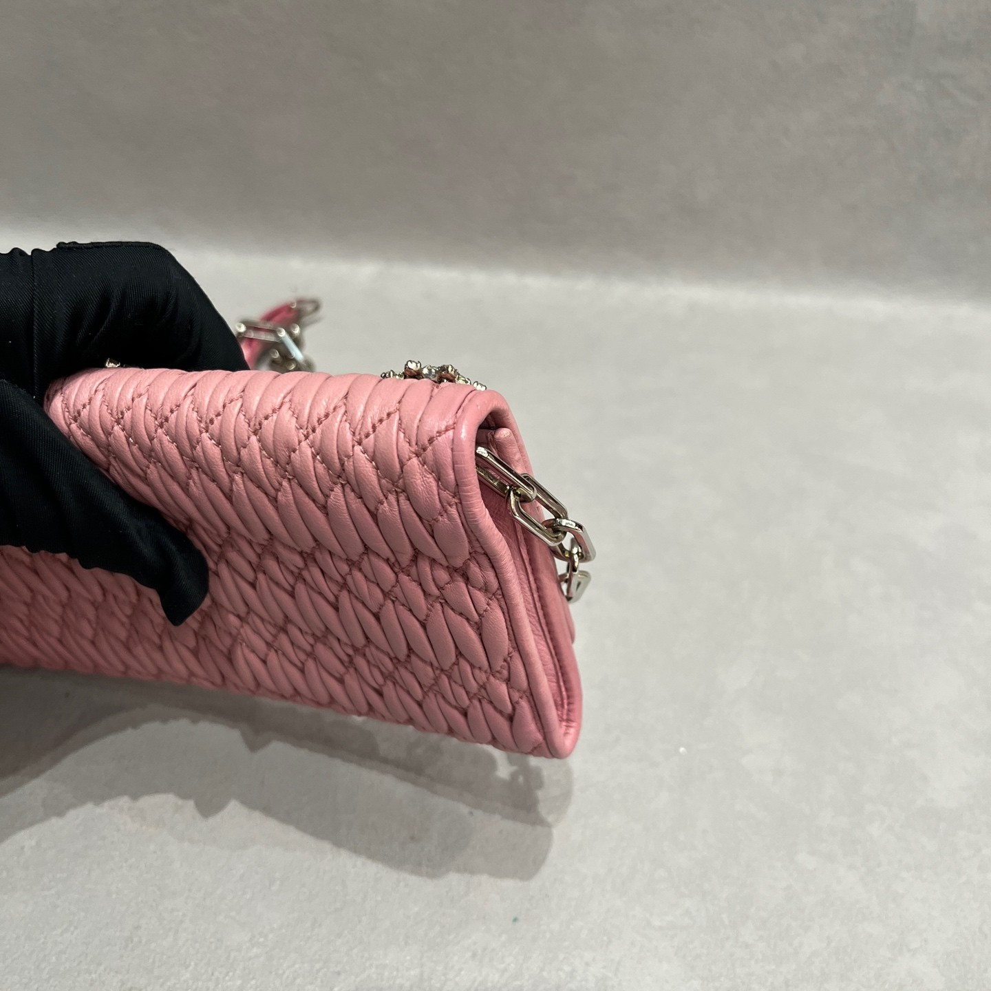 Miu Miu Matelasse WOC Normal Sakura Pink Ruched Lambskin Multiway Bag US Ship