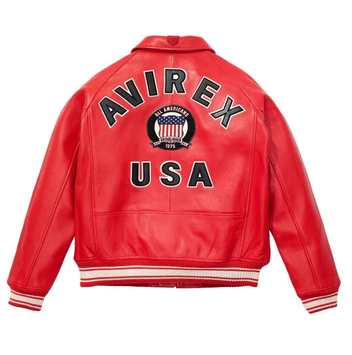 Avirex Men’s Real Leather Jacket Sheepskin Flight Bomber American Varsity Jacket
