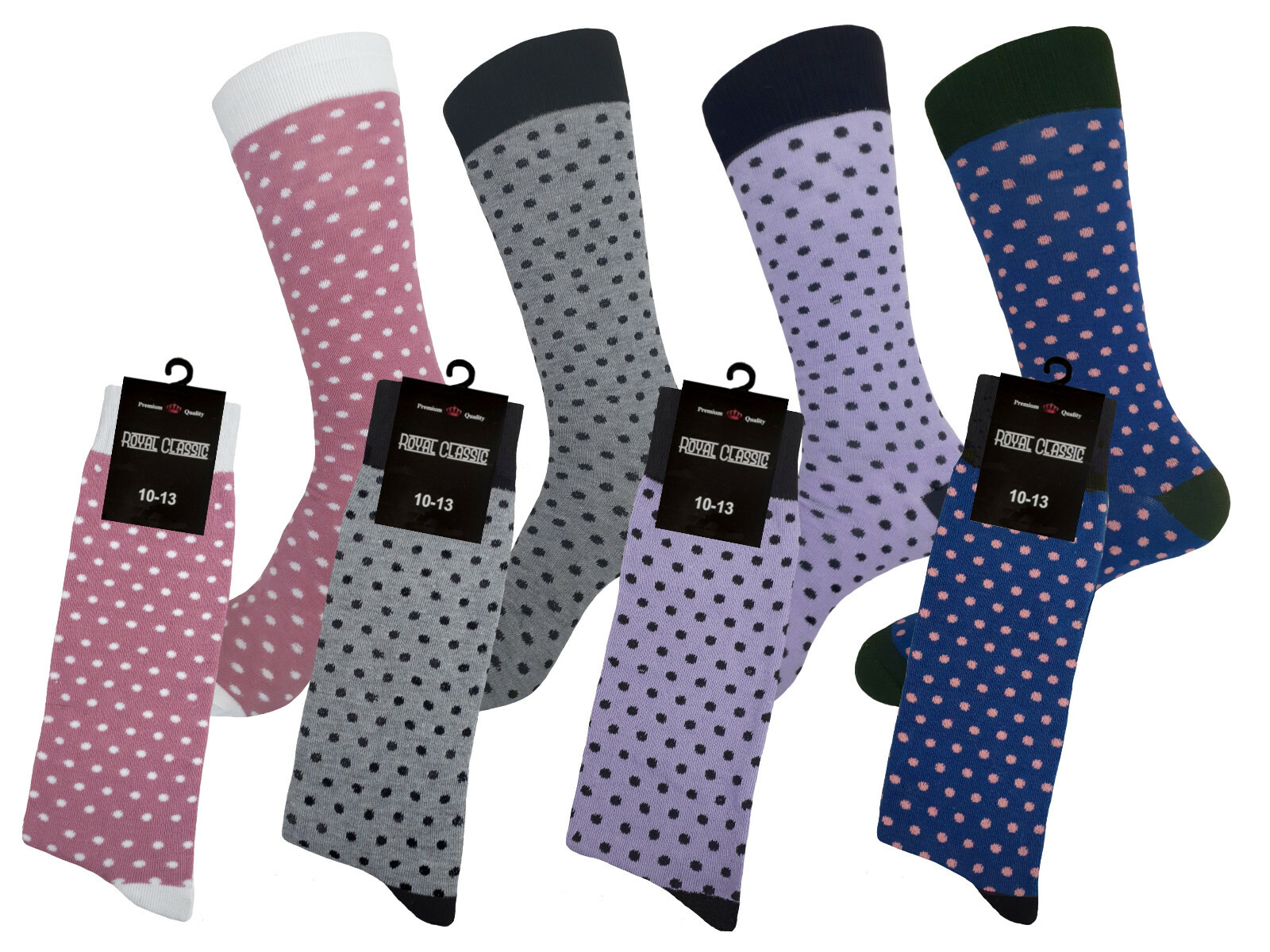 4 PAIR DRESS SOCKS PINK PURPLE NAVY GRAY POLKA DOT COTTON WEDDING SOCKS 10-13