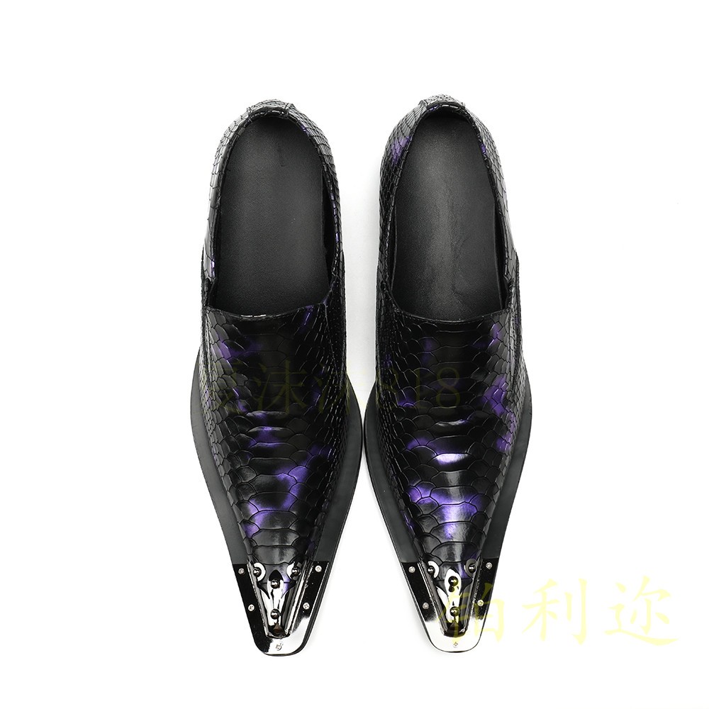 Men’s Steel Pointed Toe Shoes Loafers Snakeskin Pattern Performance Stage Show