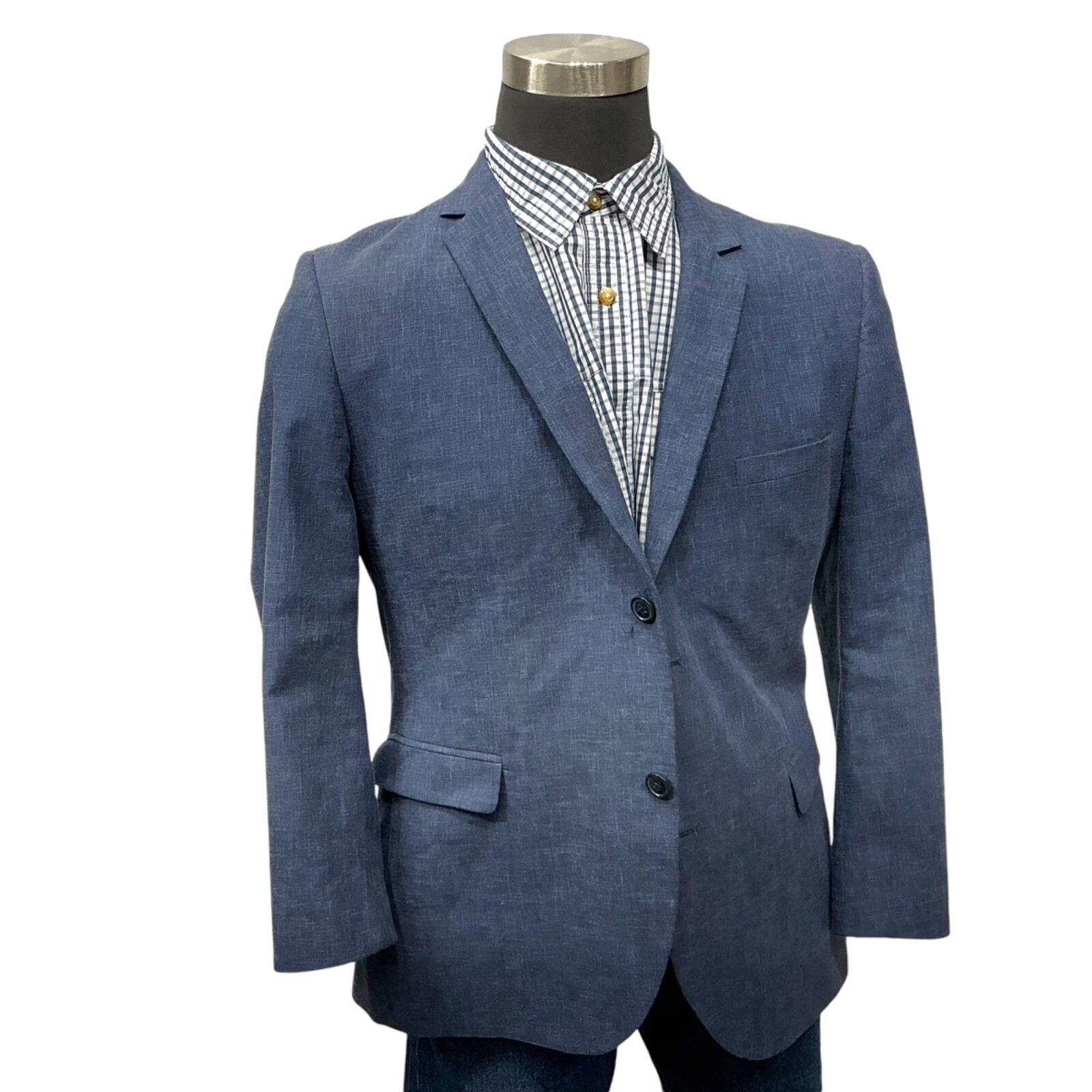 44 TOPMAN Mens Suit Jacket Sport Coat Blazer blue Denim look Cotton Poly Blend