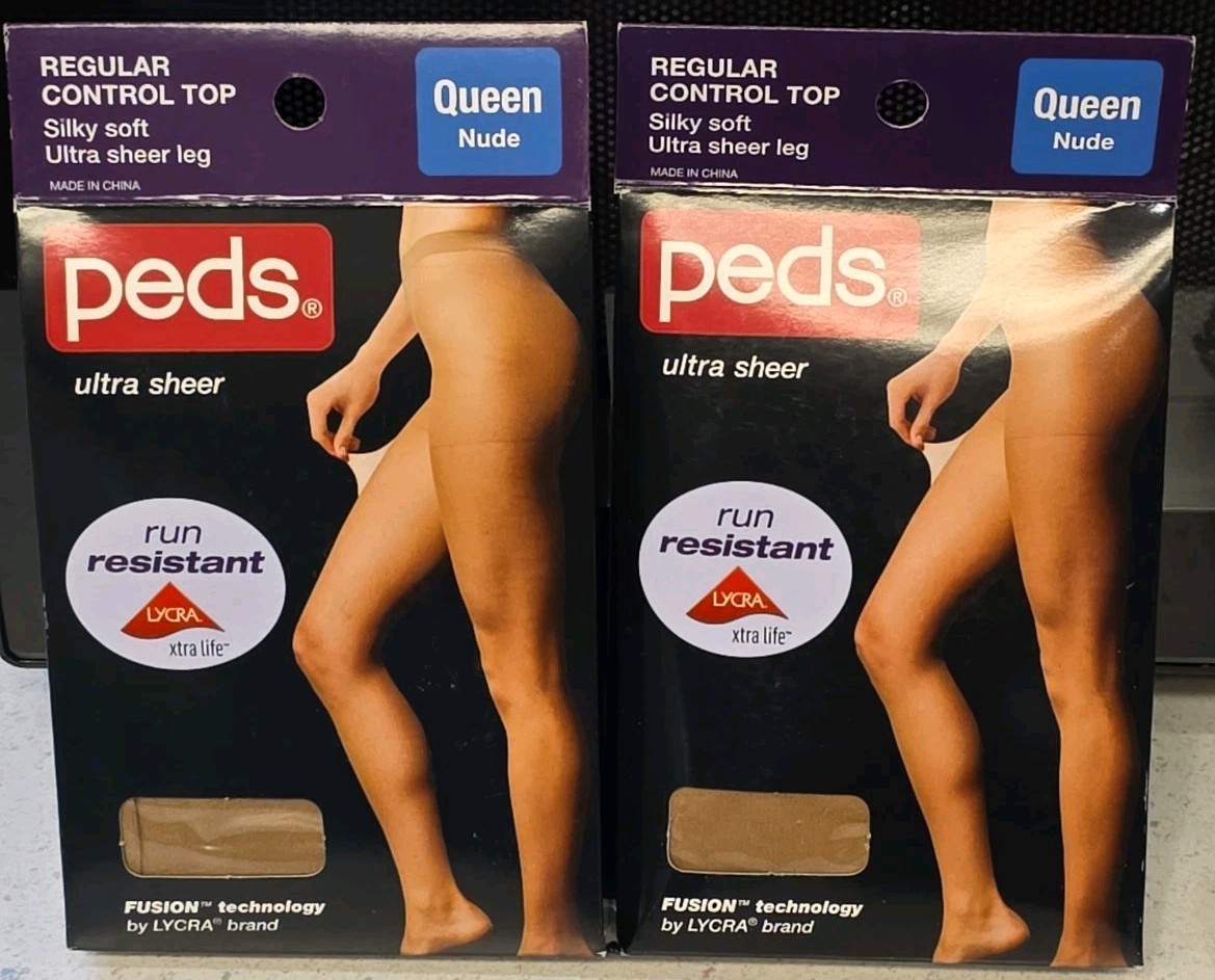 Peds Regular Control Top Pantyhose Silky Soft Ultra Sheer Leg Queen Nude 2 Pair