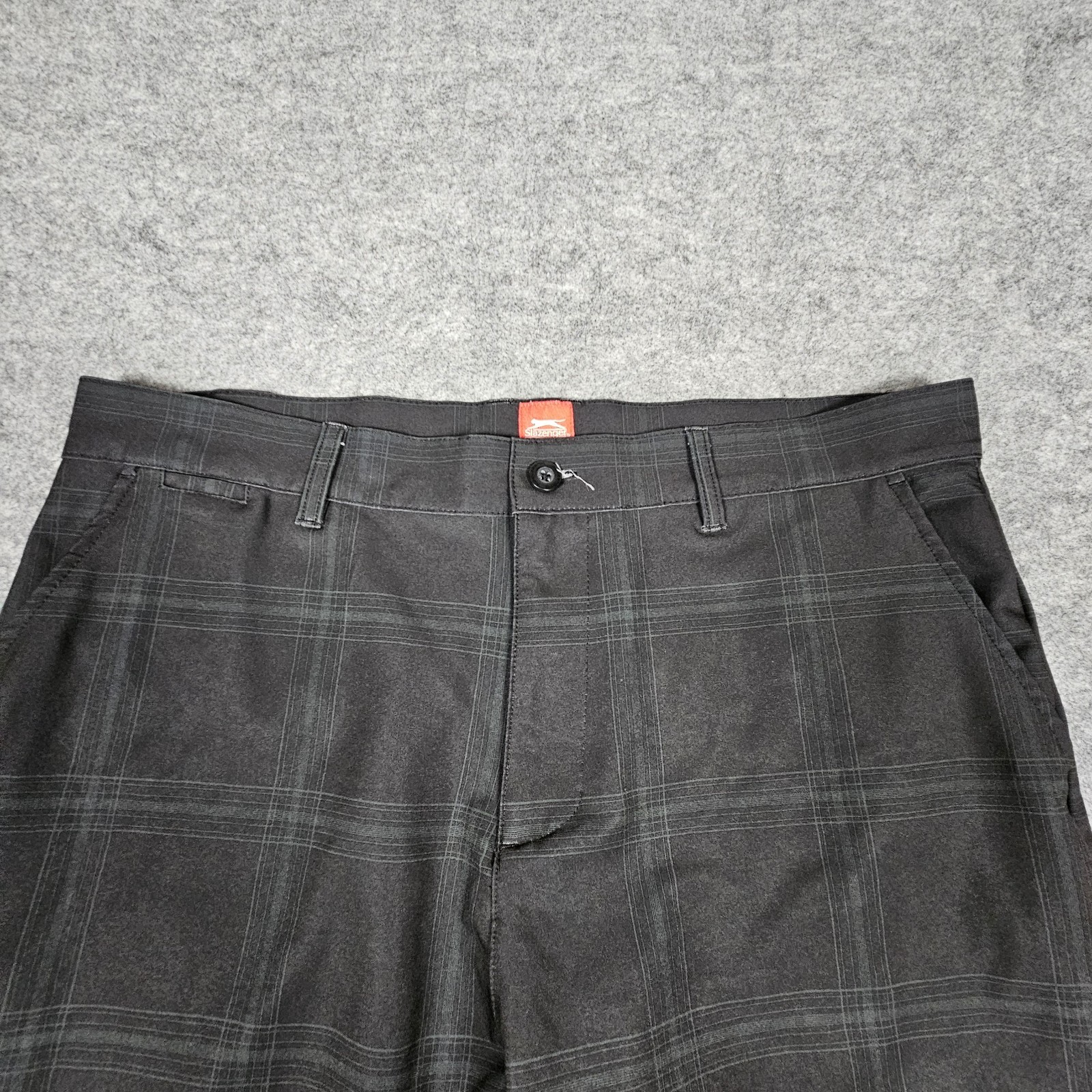 Slazenger Men’s Black Golf Shorts Plaid Check Golf Walking Shorts Size UK 36
