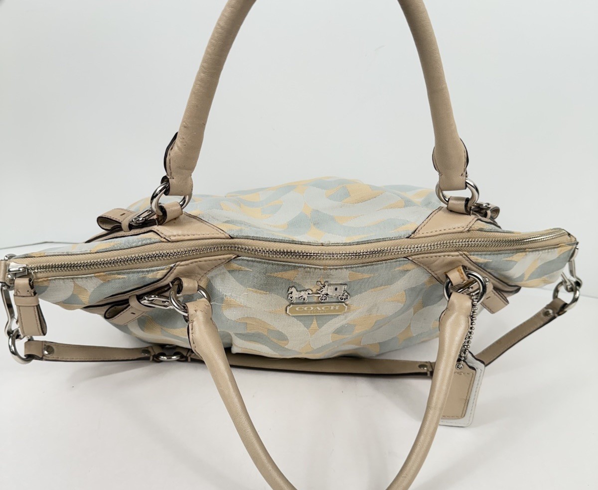 COACH Madison Shantung Chainlink Sophia Satchel Silver Bay Mist Leather/ Fabric