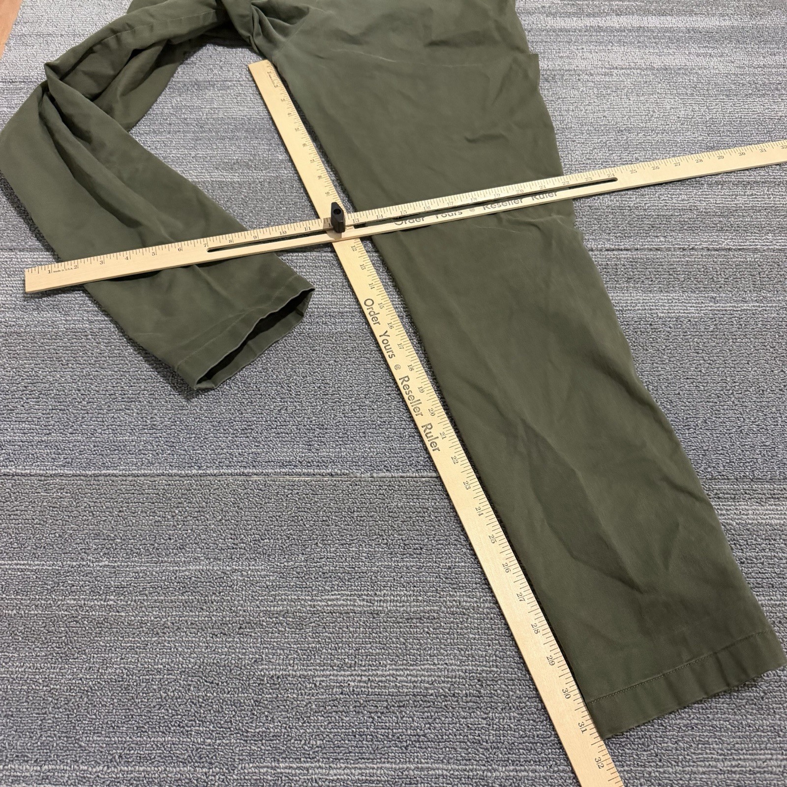 Asket Pants Mens 31×32 Green Cotton Stretch The Chinos Flat Front Straight Leg*