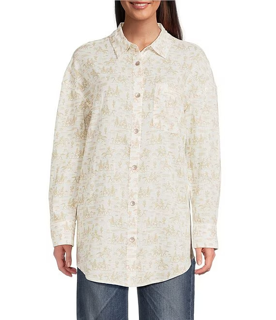 Ariat Horse Print Shirt Womens Small Western Linen Blend Button Up Layering NWT