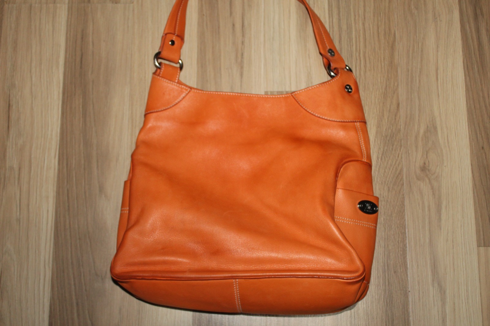 Celine Boogie Tote Bag Orange Leather Open Pockets Auth CE00/23