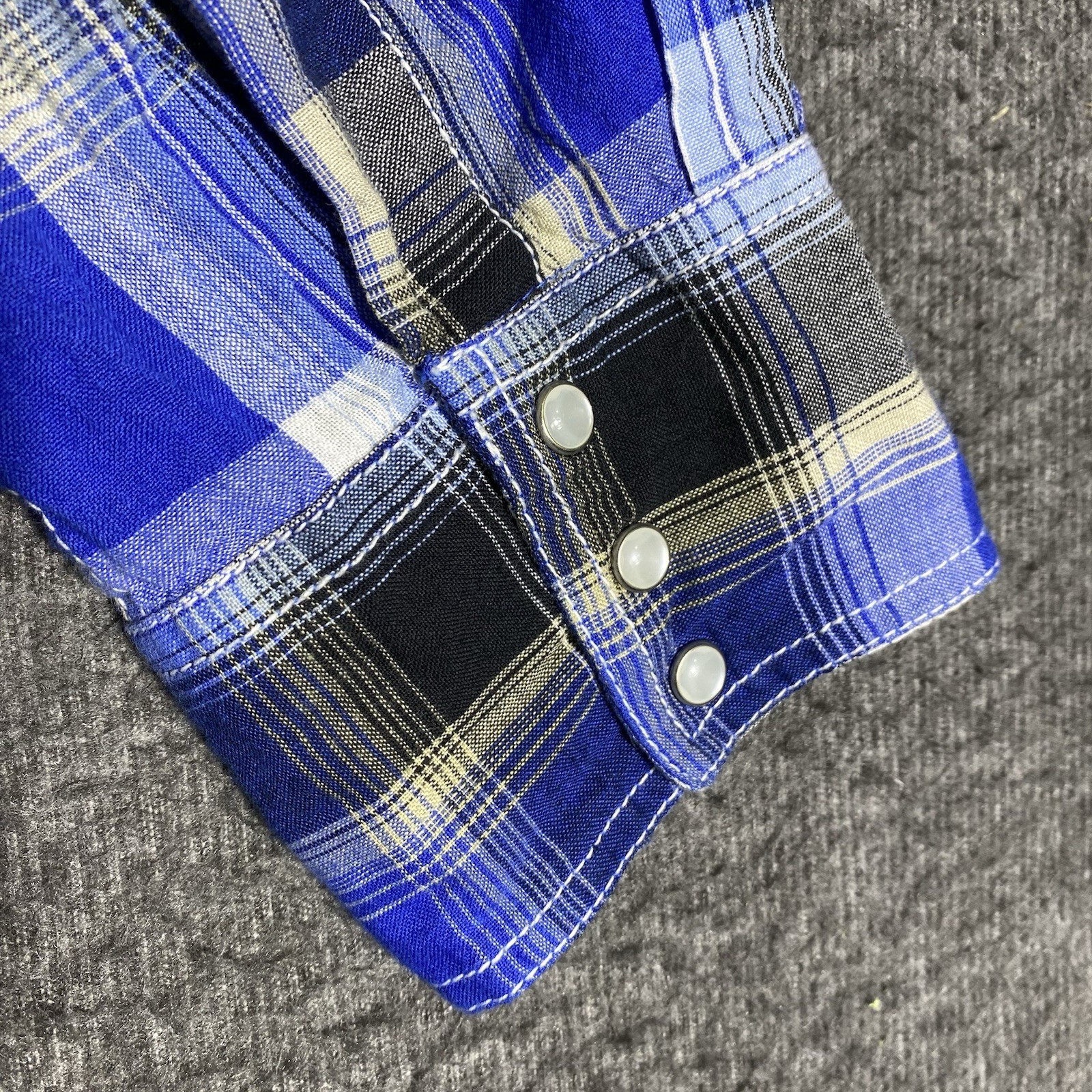 Ely Cattleman Shirt Mens L Blue Plaid Western Pearl Snap Cowboy Rodeo Rancher